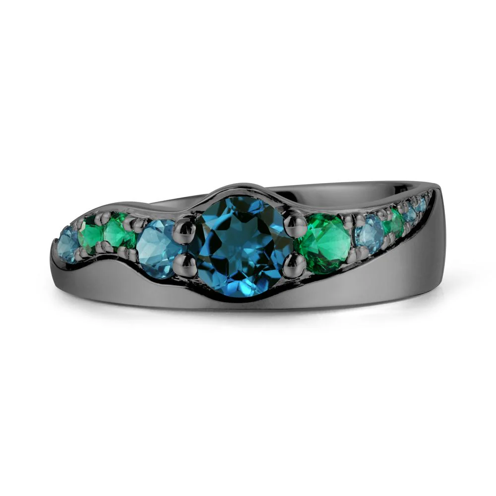 Multi Gemstone Wave Band London Blue Topaz Ring - Image 8