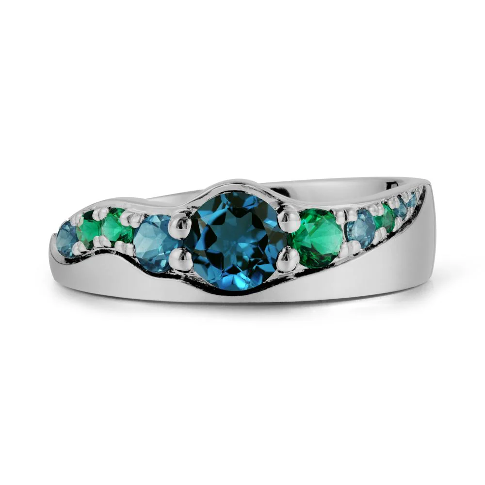 Multi Gemstone Wave Band London Blue Topaz Ring - Image 9