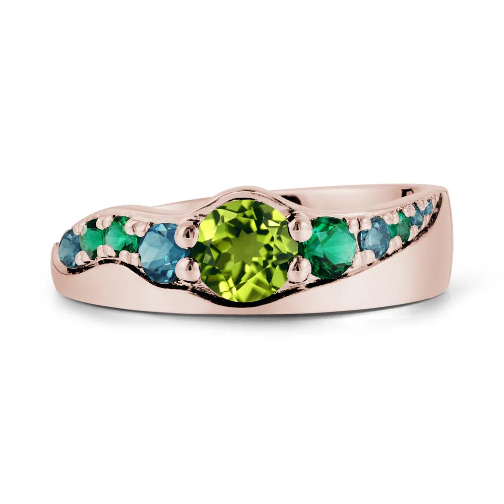 Multi Gemstone Wave Band Peridot Ring