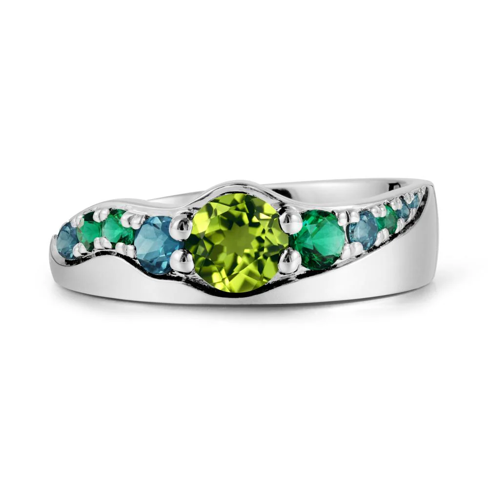 Multi Gemstone Wave Band Peridot Ring - Image 5
