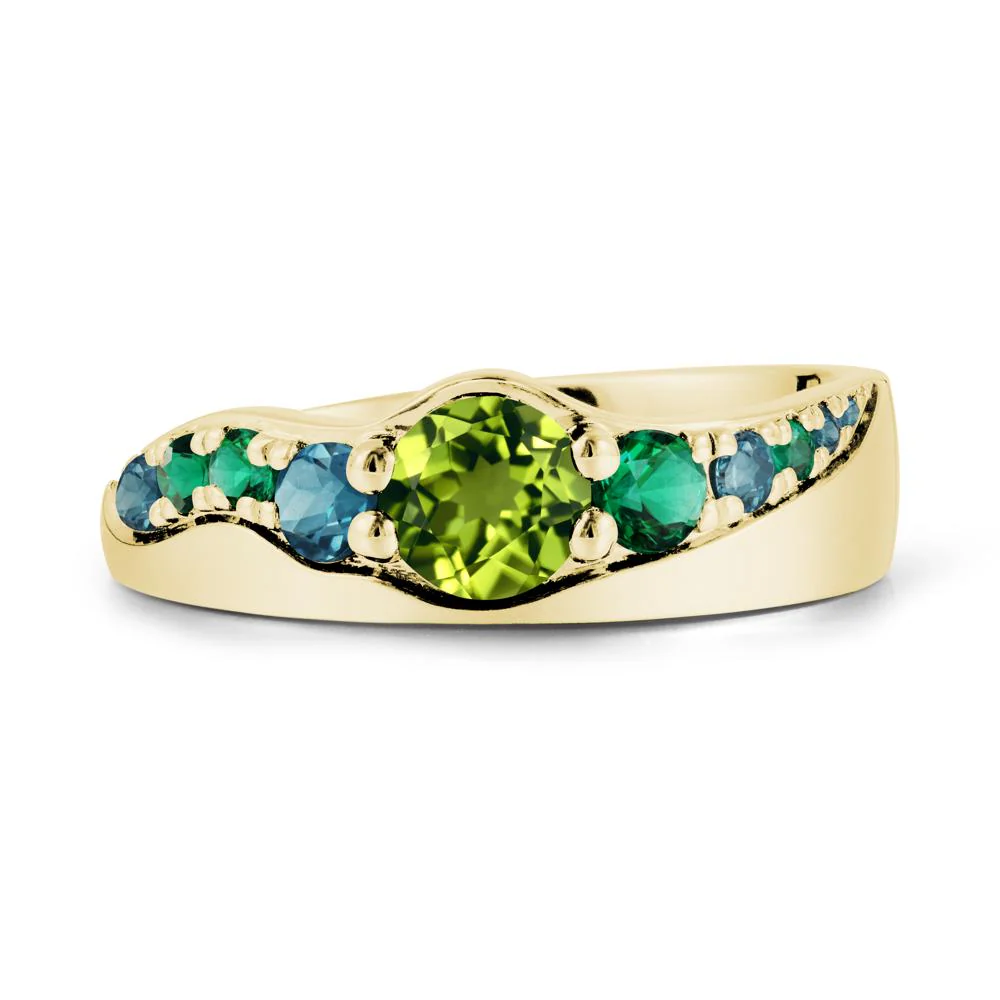 Multi Gemstone Wave Band Peridot Ring - Image 6