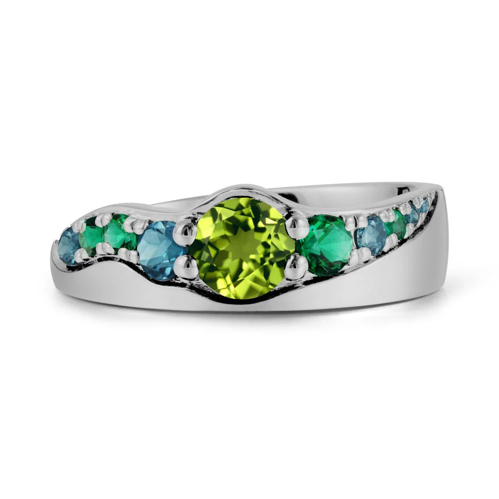 Multi Gemstone Wave Band Peridot Ring - Image 8
