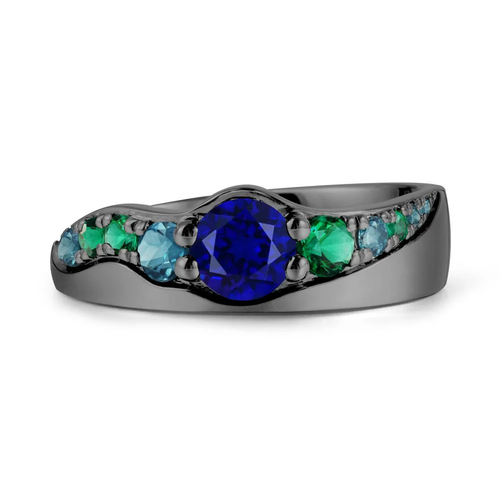 Multi Gemstone Wave Band Sapphire Ring
