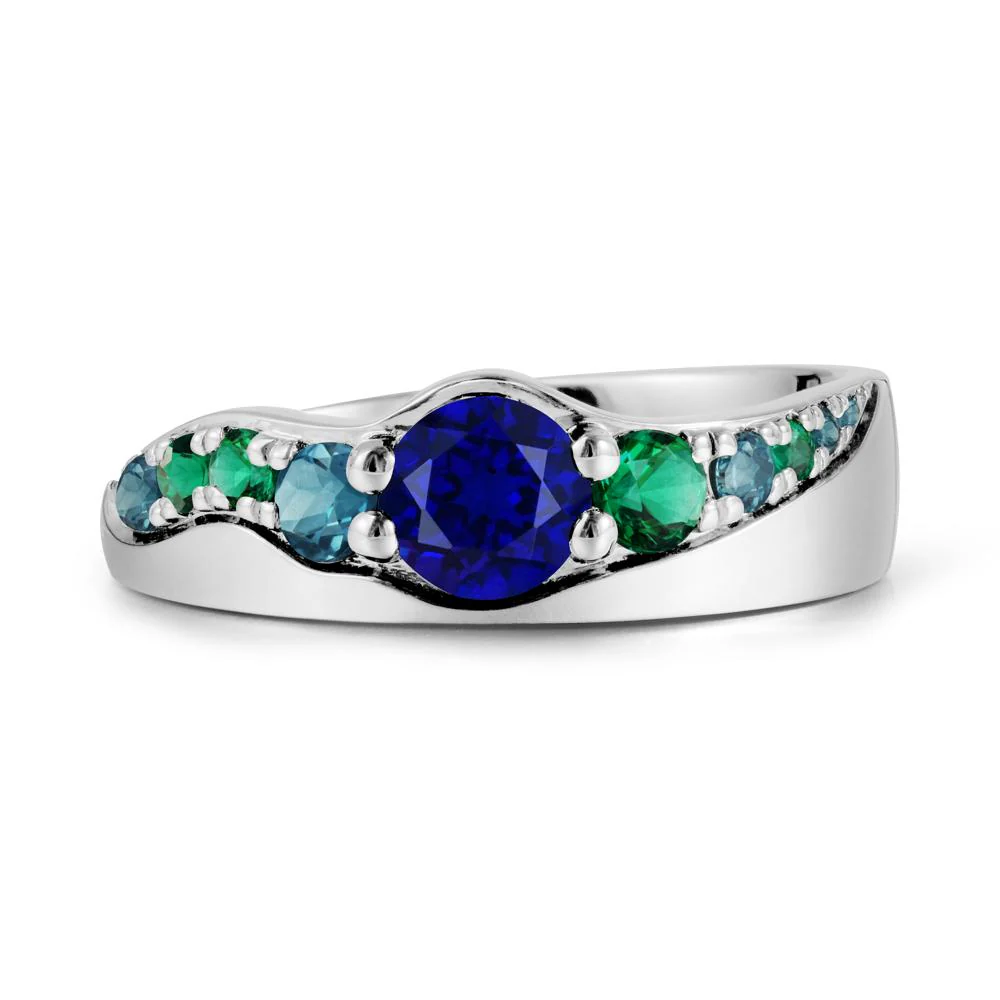 Multi Gemstone Wave Band Sapphire Ring - Image 6