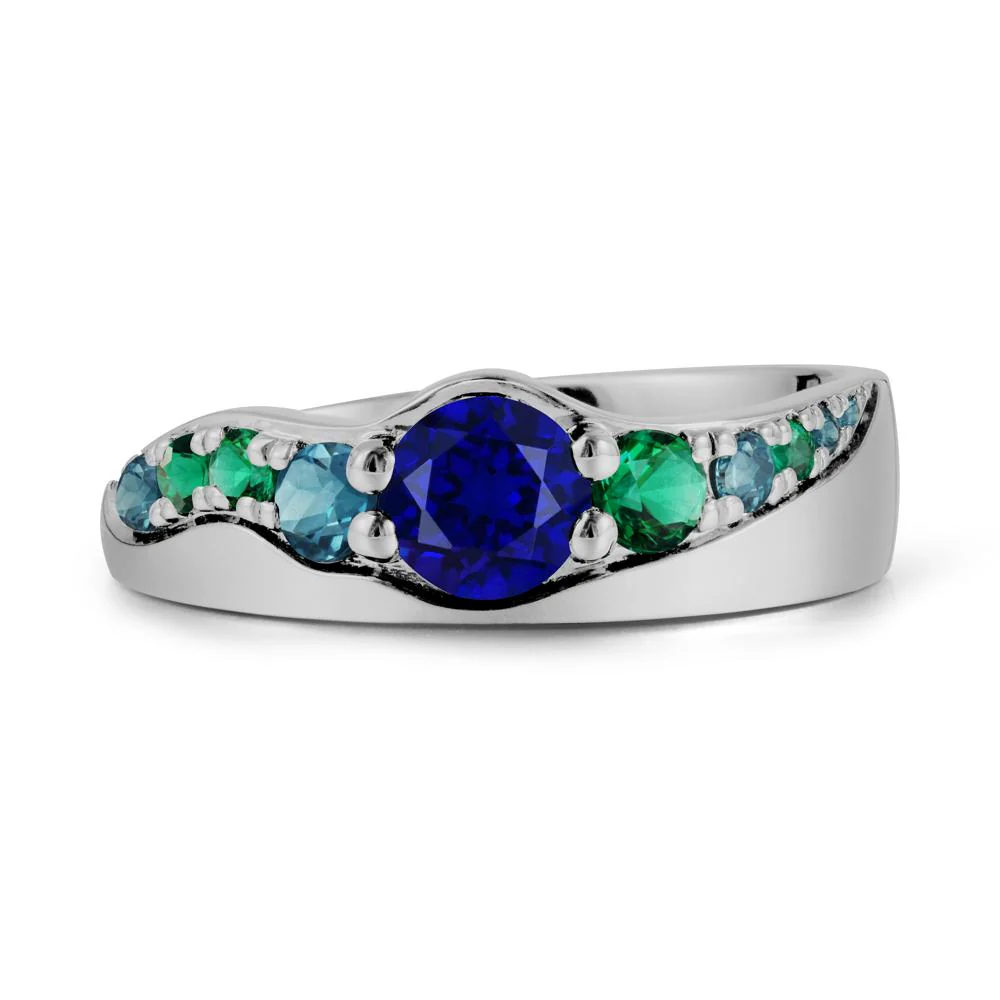Multi Gemstone Wave Band Sapphire Ring - Image 8