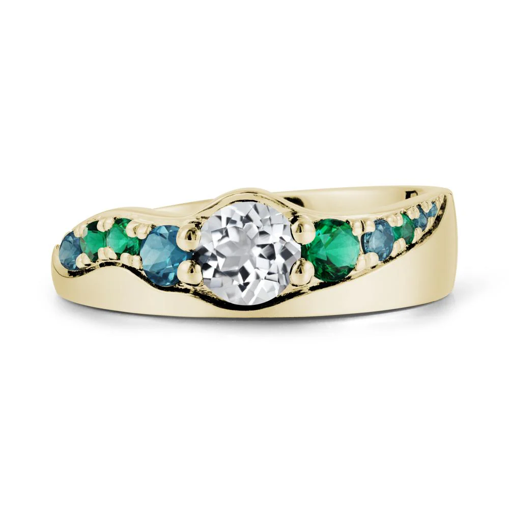 Multi Gemstone Wave Band White Topaz Ring - Image 4