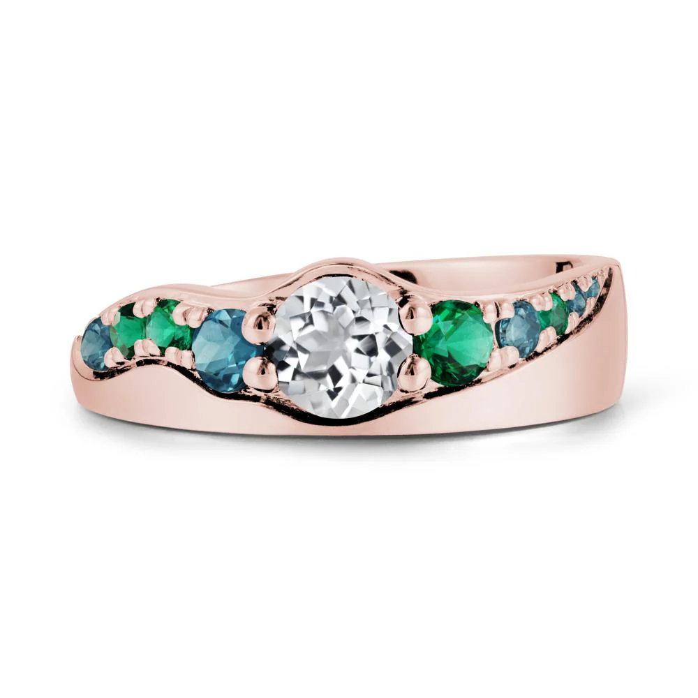 Multi Gemstone Wave Band White Topaz Ring - Image 5