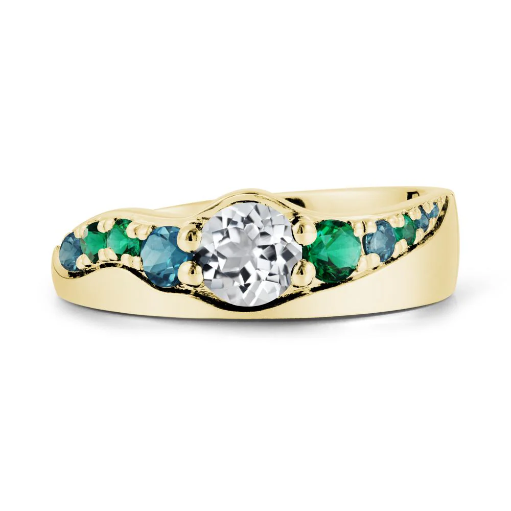 Multi Gemstone Wave Band White Topaz Ring - Image 7