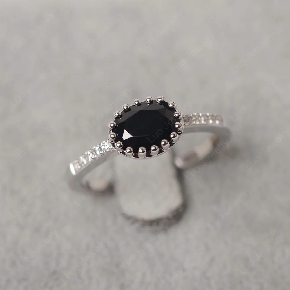 Multi Prong Oval Cut Black Spinel Ring