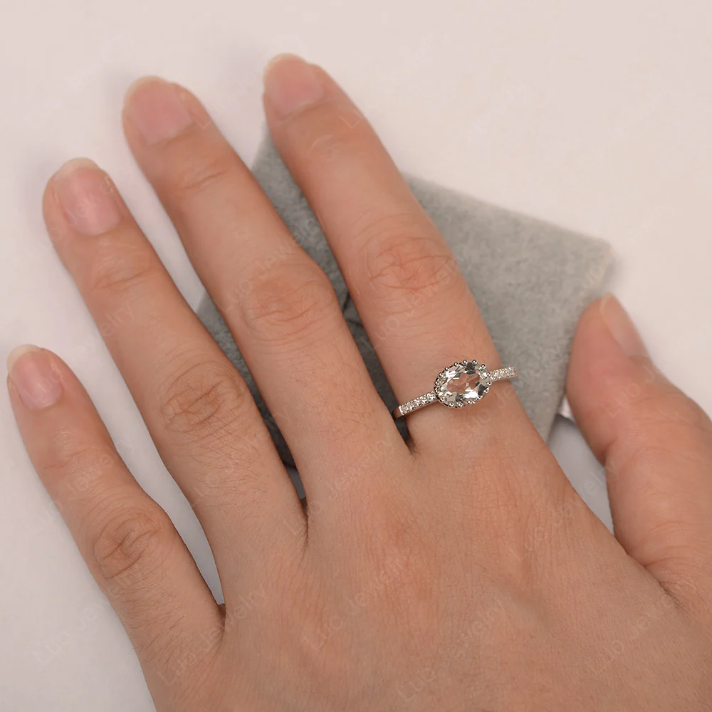 Multi Prong Oval Cut Green Amethyst Ring - Image 3