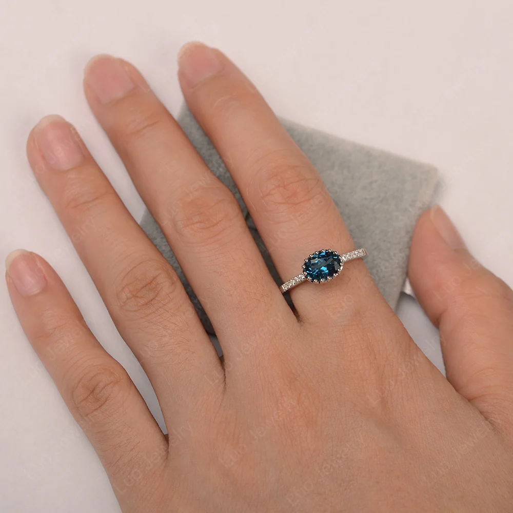 Multi Prong Oval Cut London Blue Topaz Ring - Image 3
