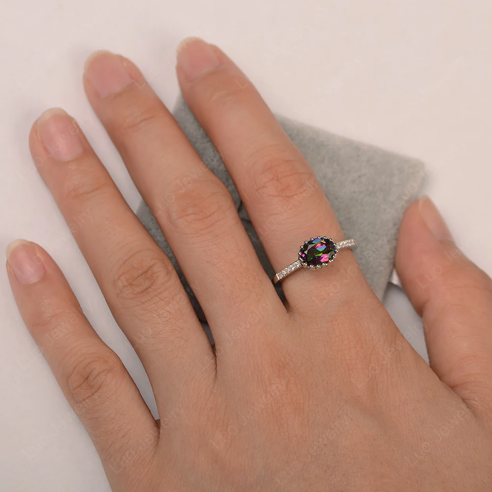 Multi Prong Oval Cut Mystic Topaz Ring - Image 3