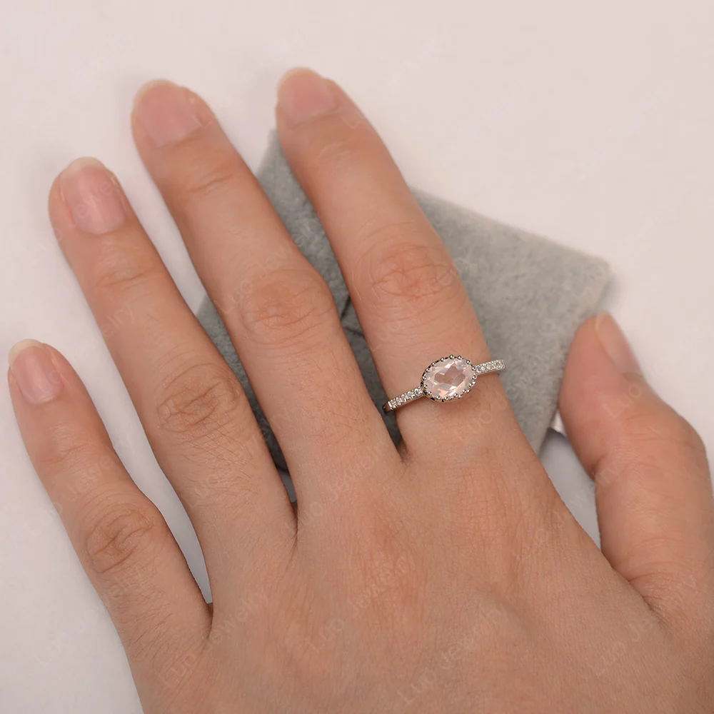 Multi Prong Oval Cut Rose Quartz Ring - Image 4