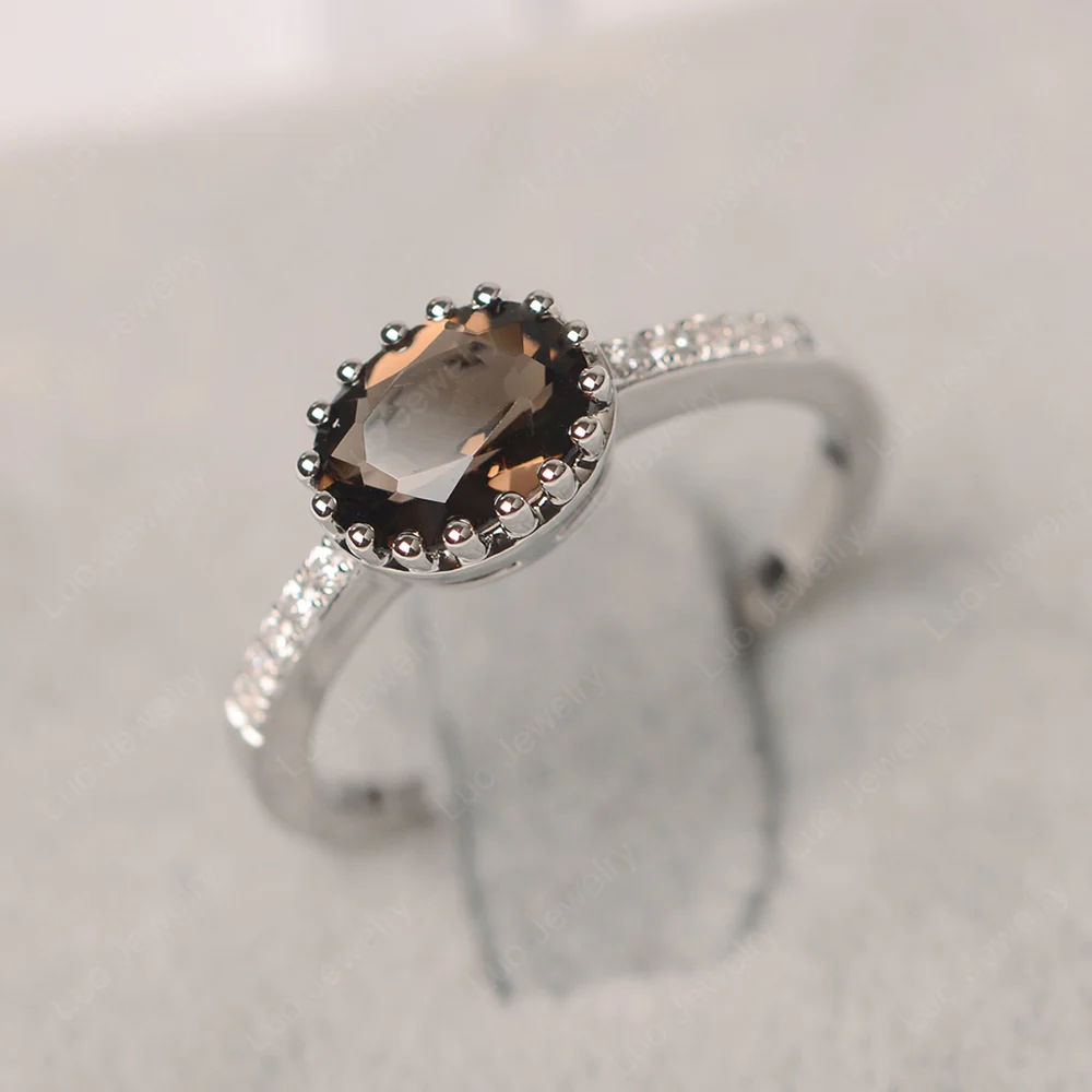 Multi Prong Oval Cut Smoky Quartz Ring