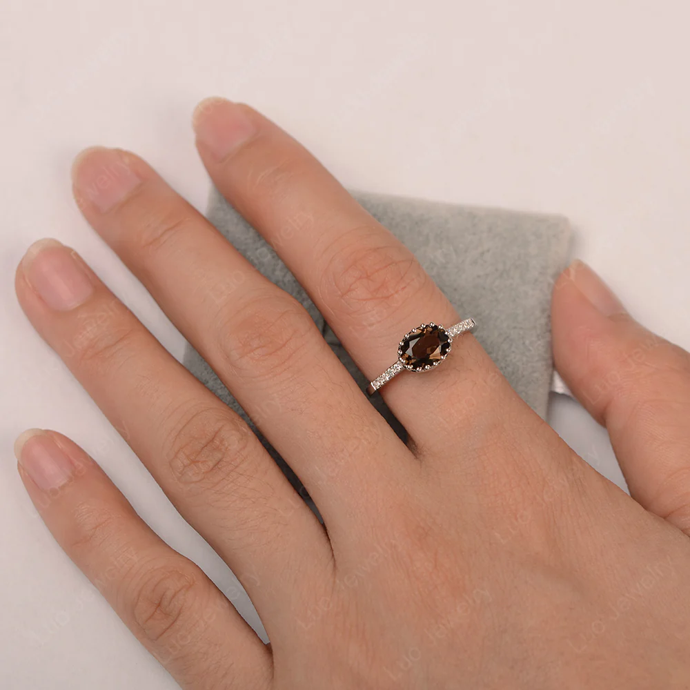 Multi Prong Oval Cut Smoky Quartz Ring - Image 3