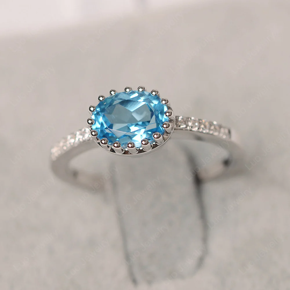 Multi Prong Oval Cut Swiss Blue Topaz Ring - Image 2