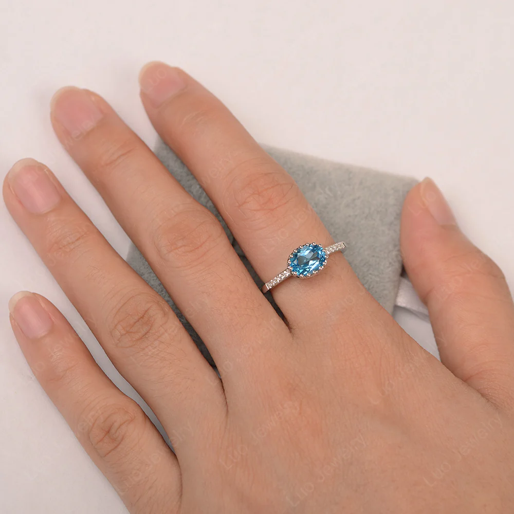 Multi Prong Oval Cut Swiss Blue Topaz Ring - Image 4