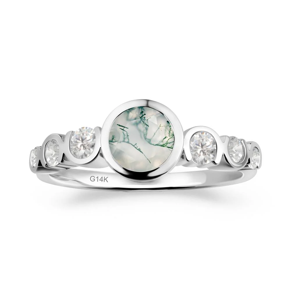 Multi Round Cut Moss Agate Ring