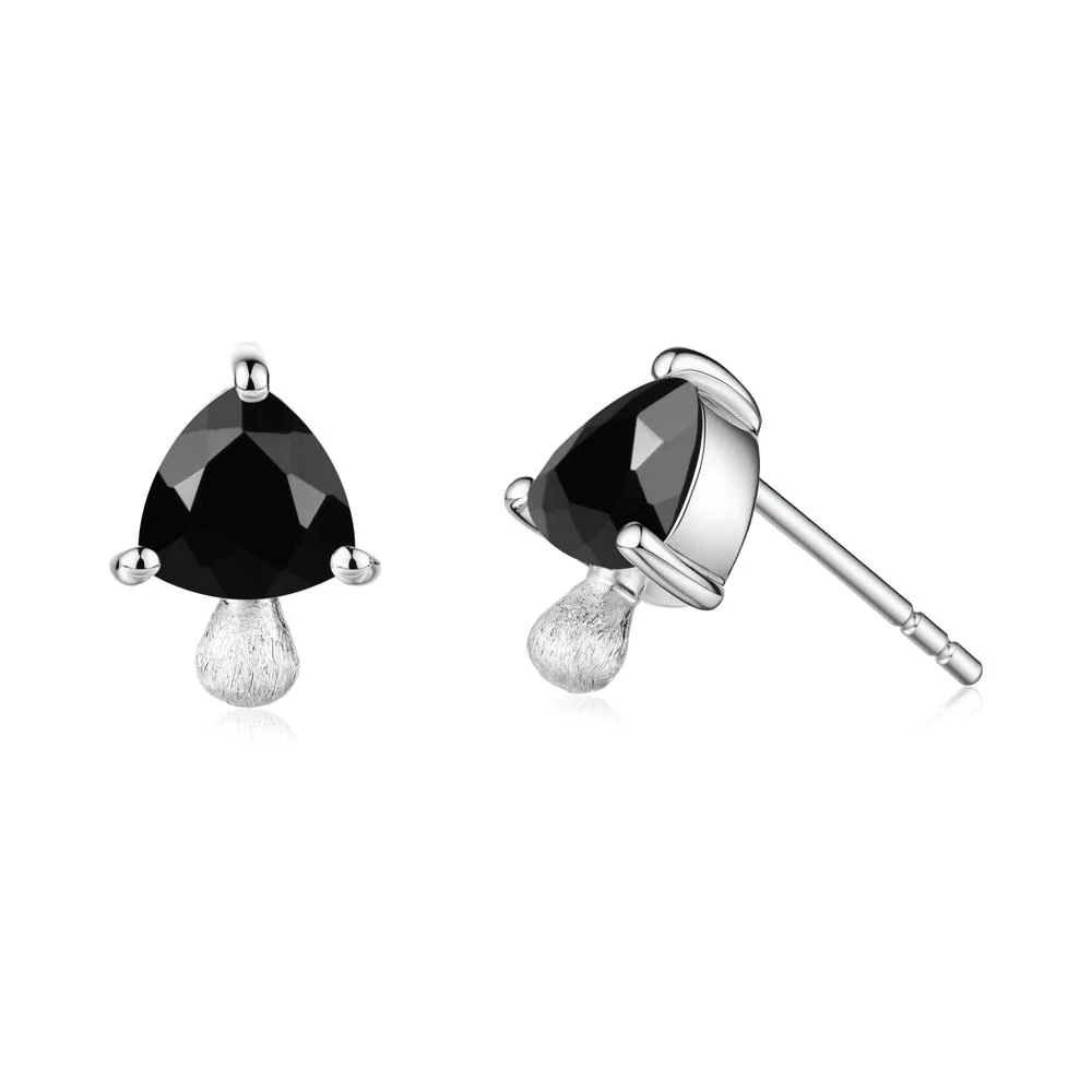 Mushroom Trillion Cut Black Spinel Stud Earrings - Image 5