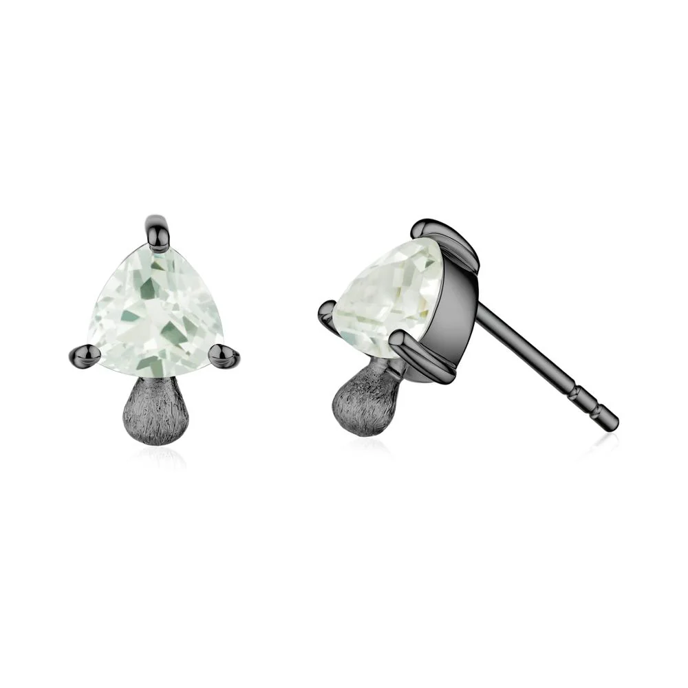 Mushroom Trillion Cut Green Amethyst Stud Earrings - Image 8
