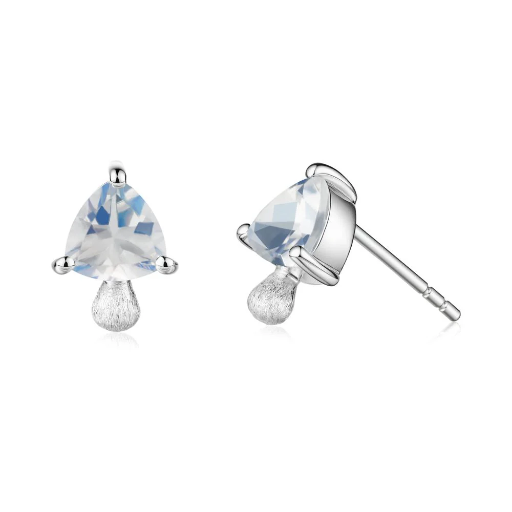 Mushroom Trillion Cut Moonstone Stud Earrings - Image 3