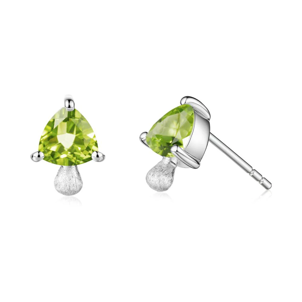 Mushroom Trillion Cut Peridot Stud Earrings - Image 2