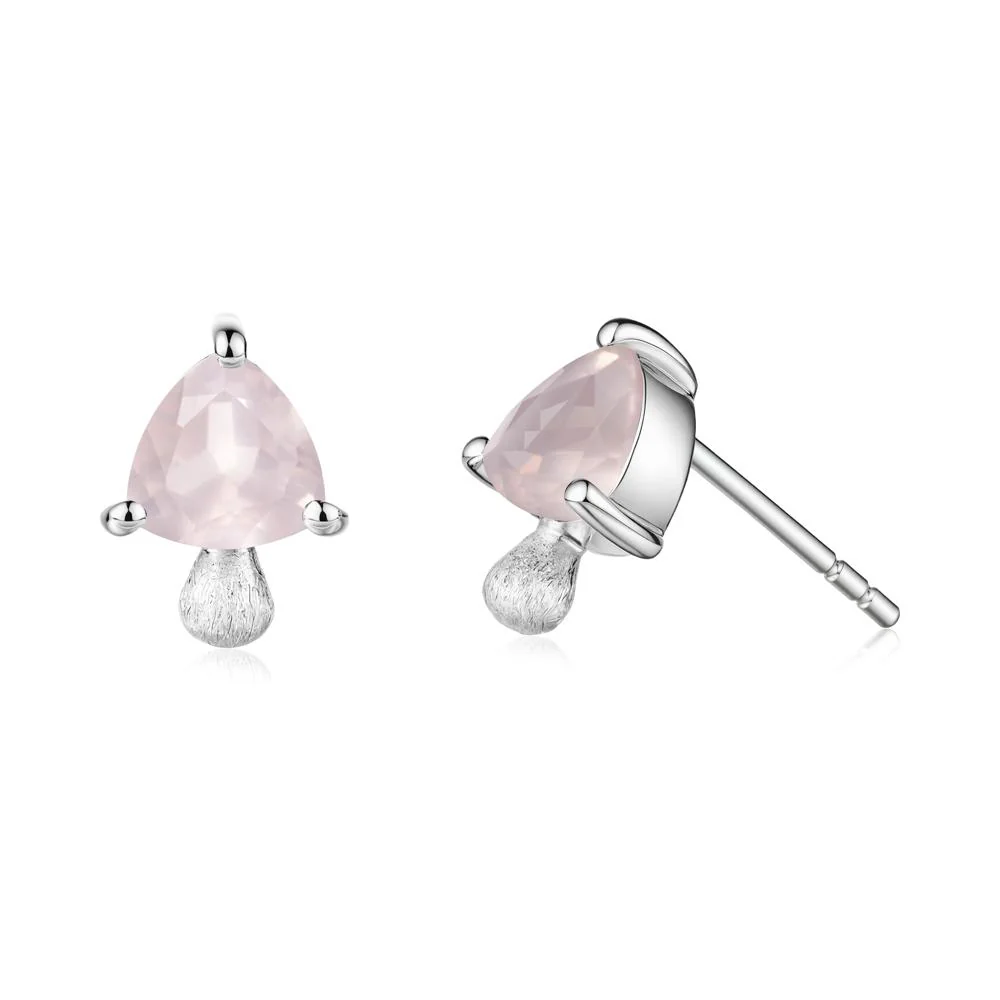 Mushroom Trillion Cut Rose Quartz Stud Earrings