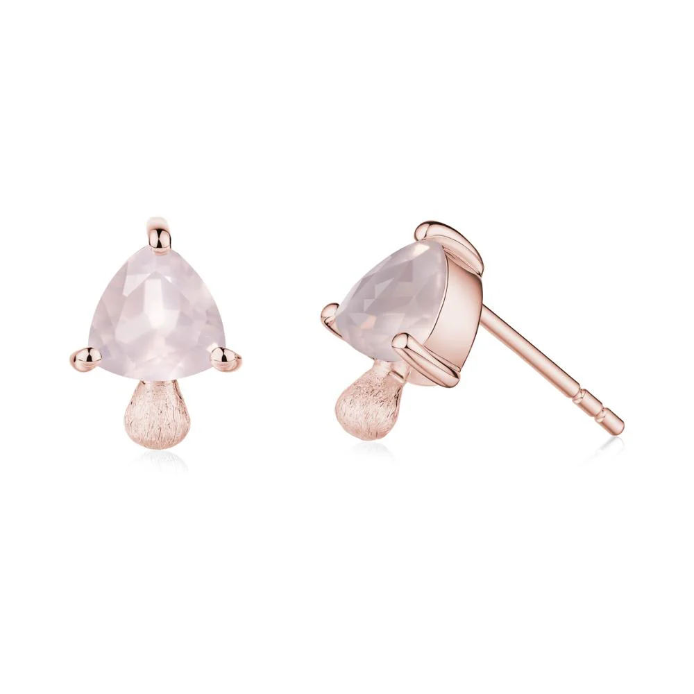Mushroom Trillion Cut Rose Quartz Stud Earrings - Image 6