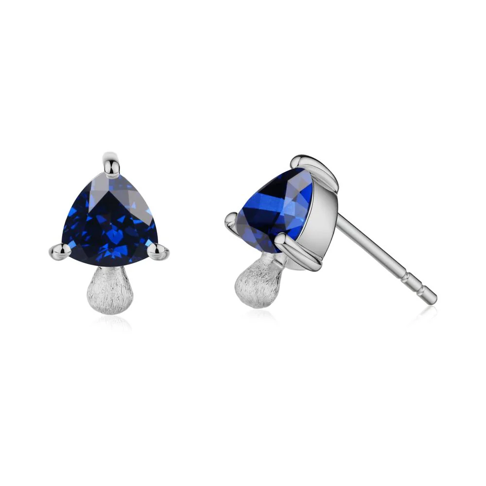 Mushroom Trillion Cut Sapphire Stud Earrings - Image 3