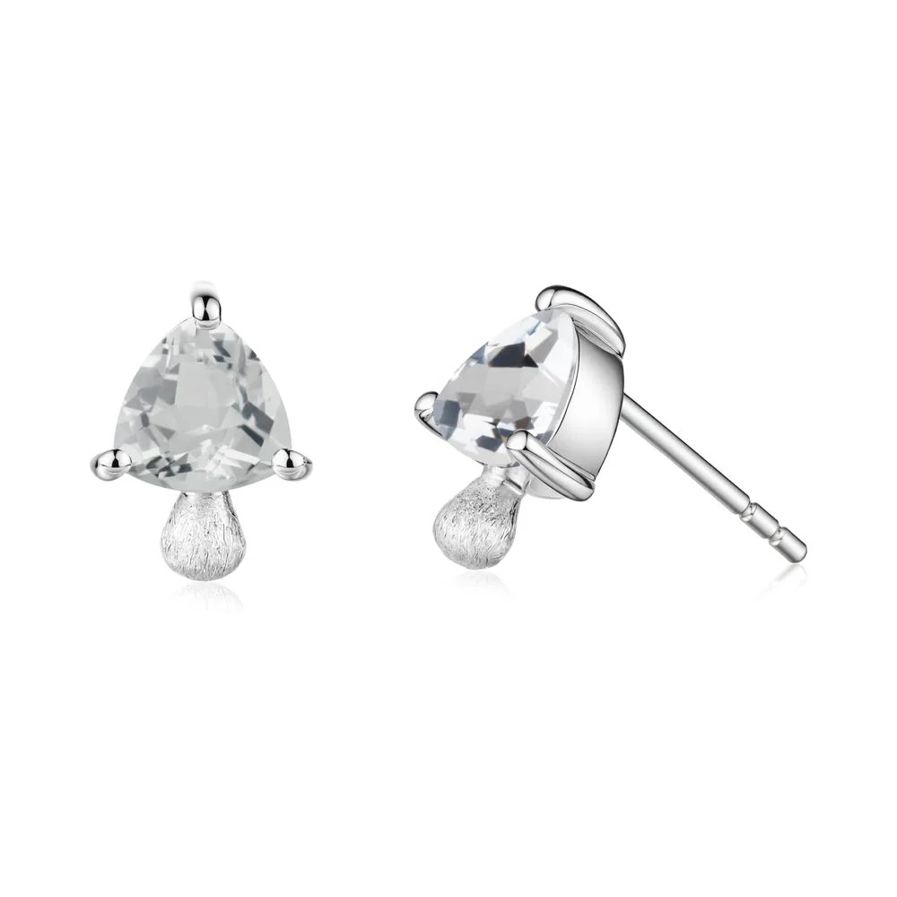 Mushroom Trillion Cut White Topaz Stud Earrings - Image 2