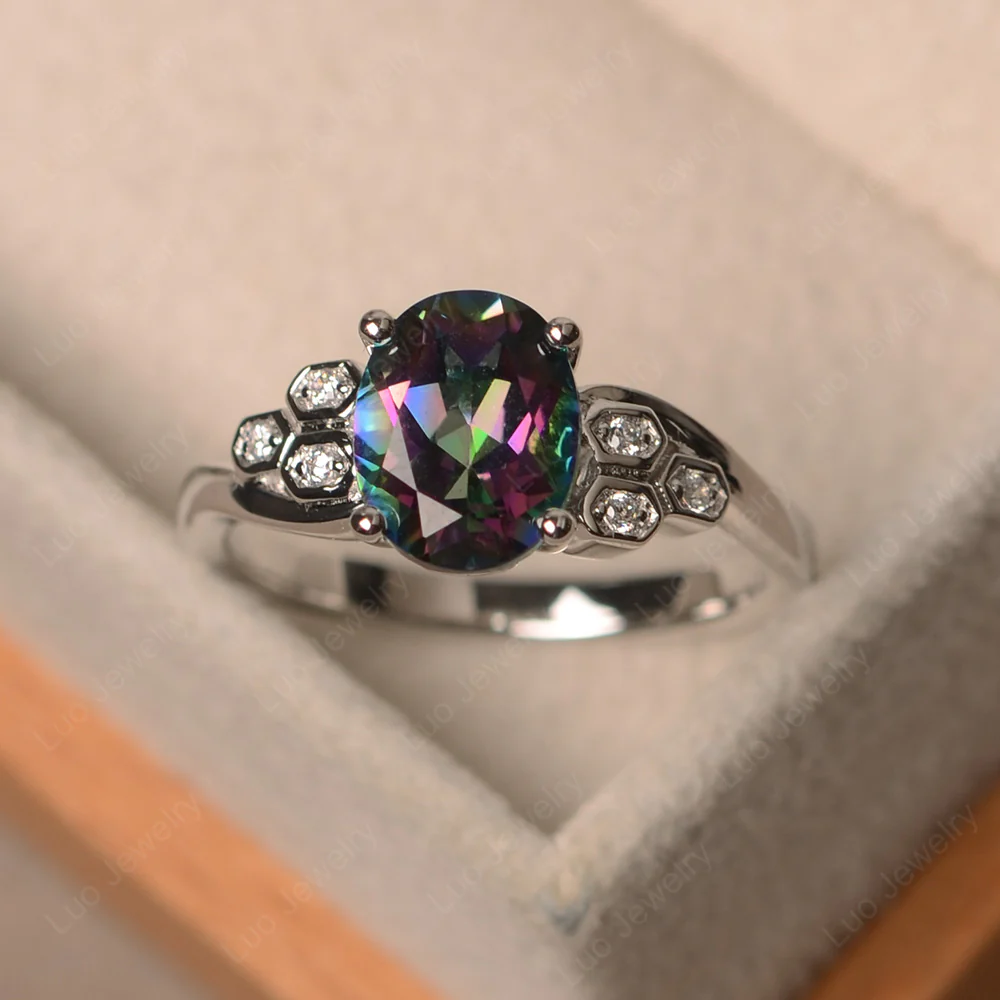 Oval Cut Mystic Topaz Honeycomb Ring