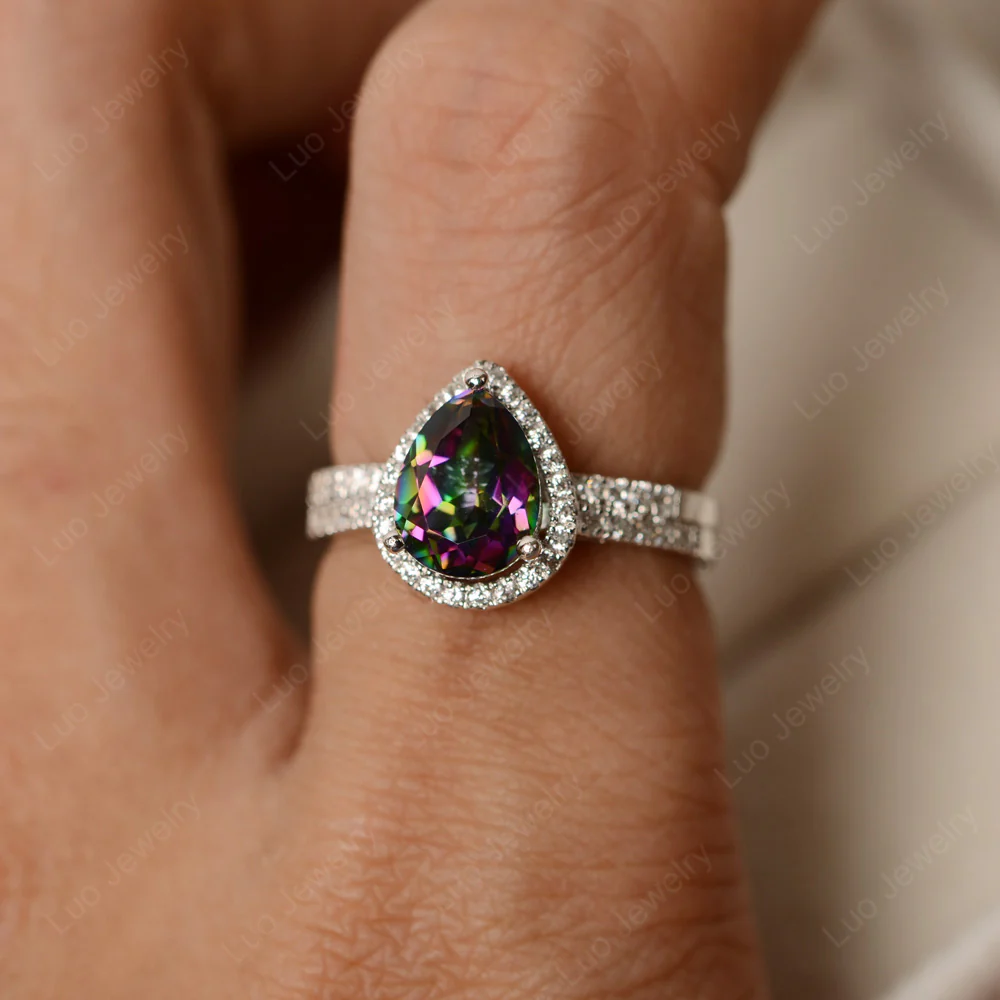 Pear Shaped Mystic Topaz Bridal Set Rings - Image 5