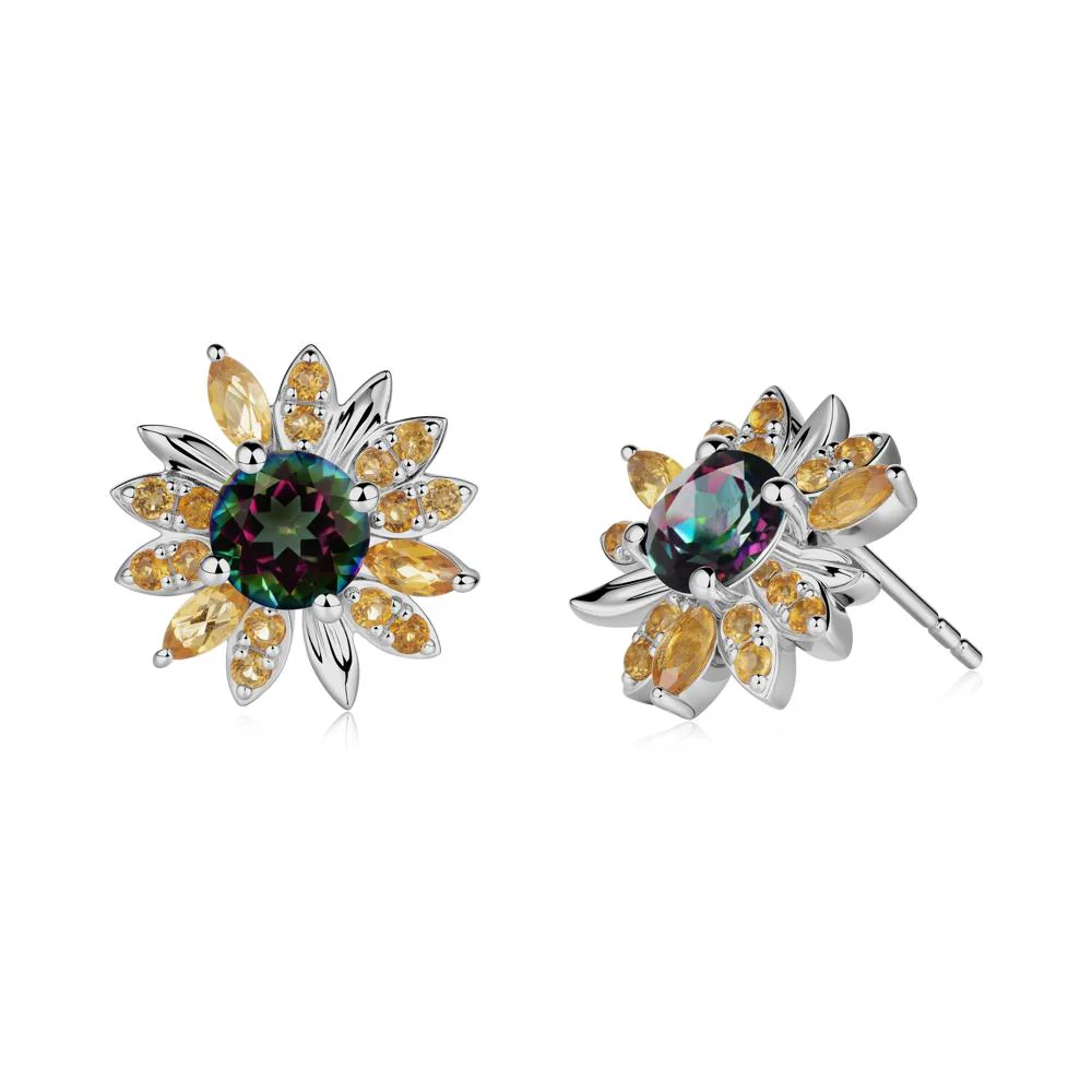 Mystic Topaz and Citrine Sunflower Pendant Earrings - Image 3