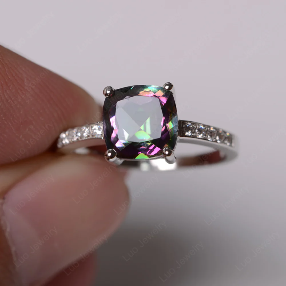 Simple Cushion Cut Mystic Topaz Promise Ring