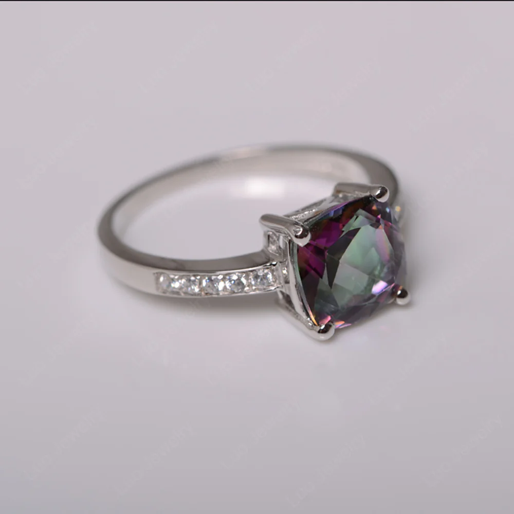 Simple Cushion Cut Mystic Topaz Promise Ring - Image 2