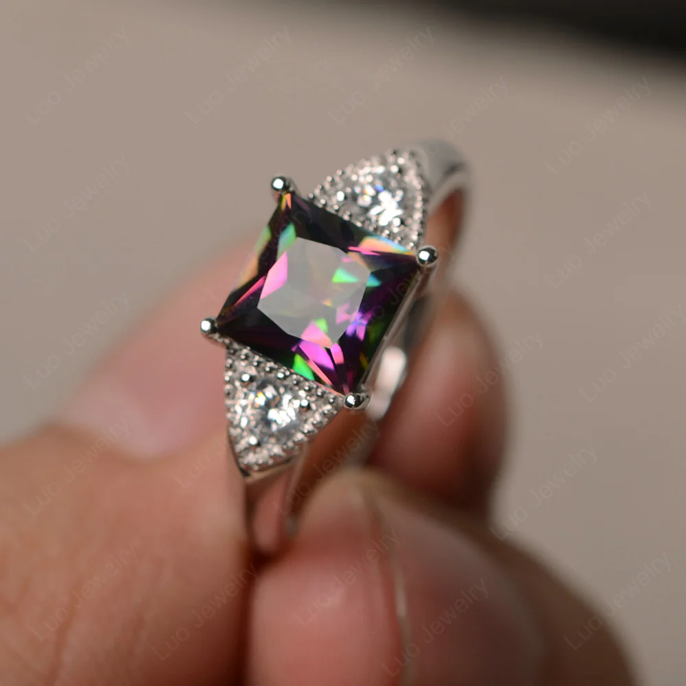 Mystic Topaz Engagement Ring Princess Cut