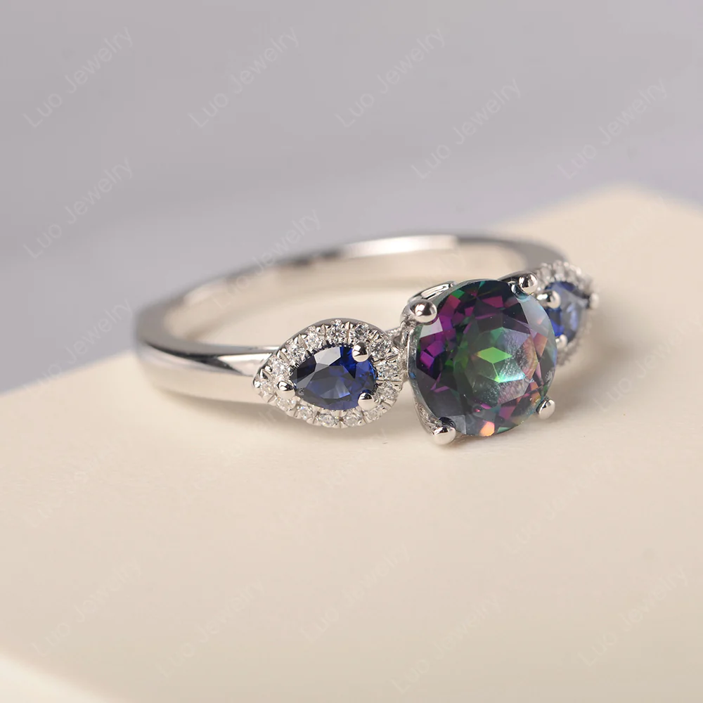 Euro Shank Mystic Topaz and Sapphire Ring - Image 2