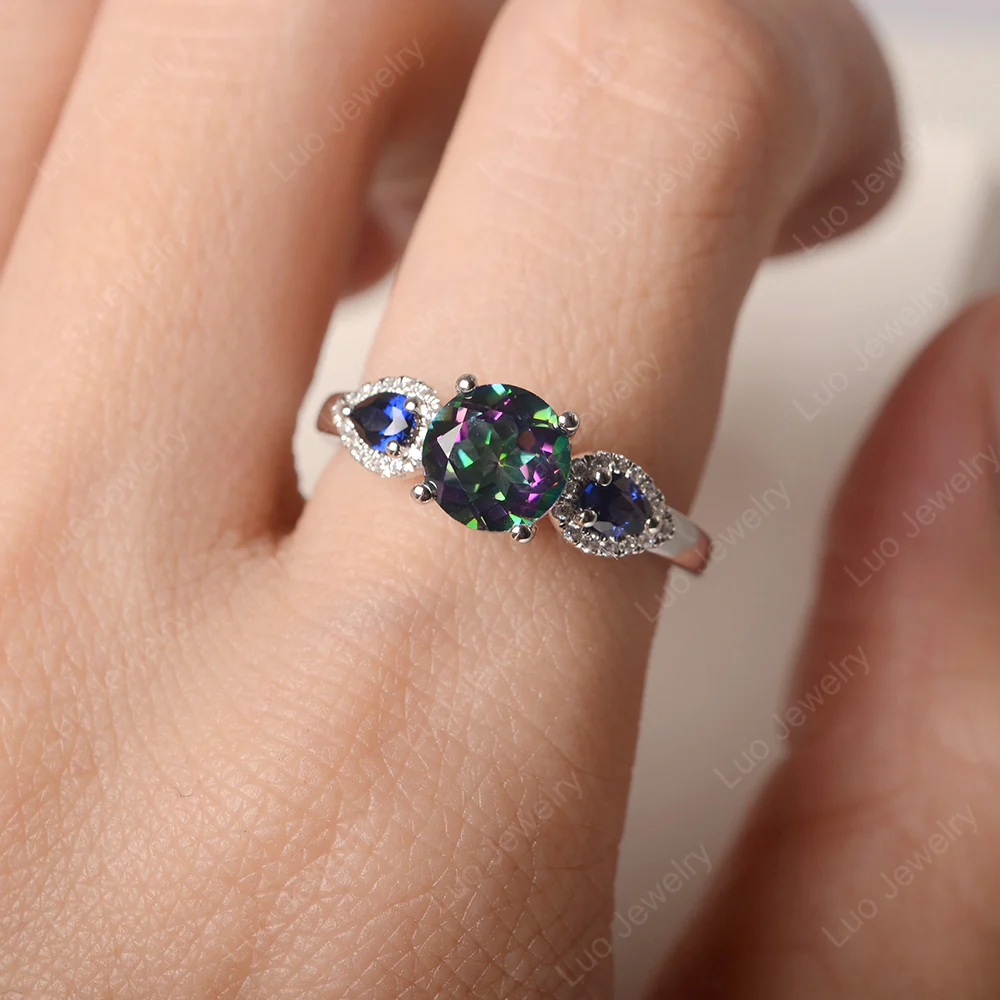 Euro Shank Mystic Topaz and Sapphire Ring - Image 5