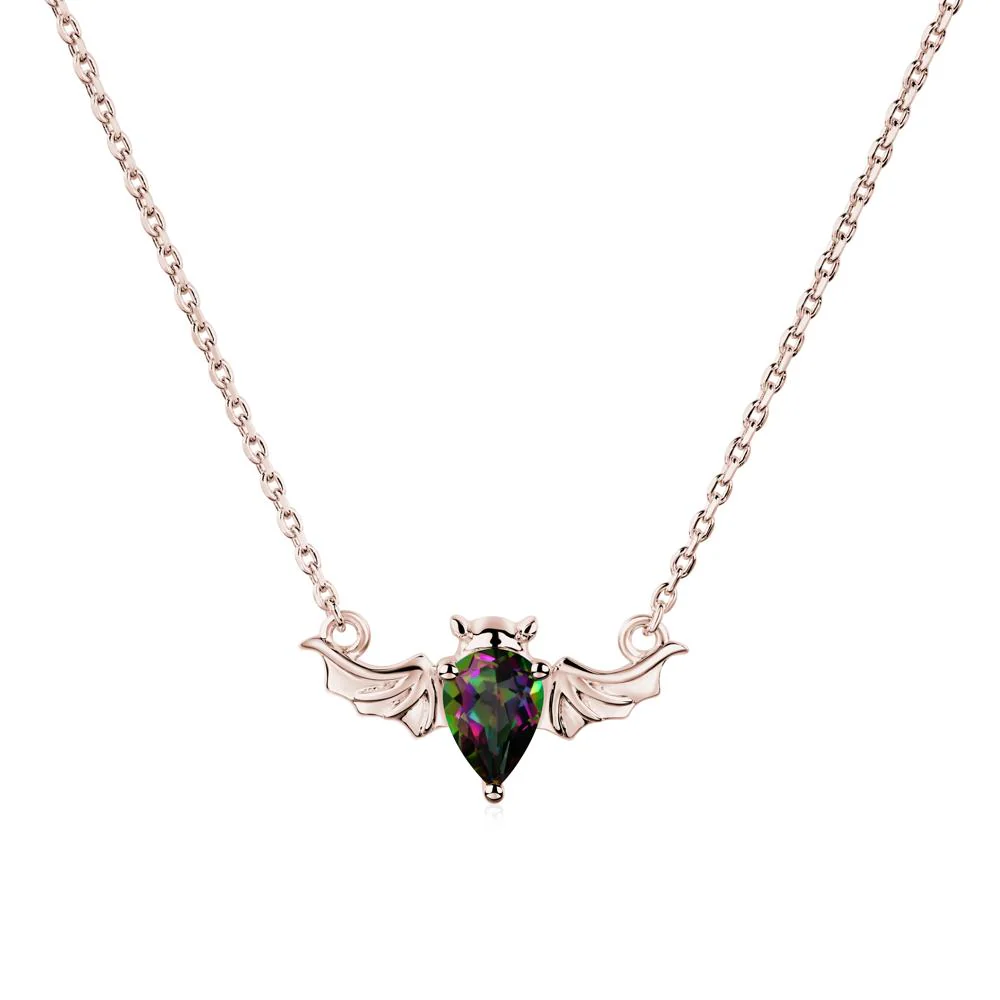 Mystic Topaz Gothic Bat Necklace