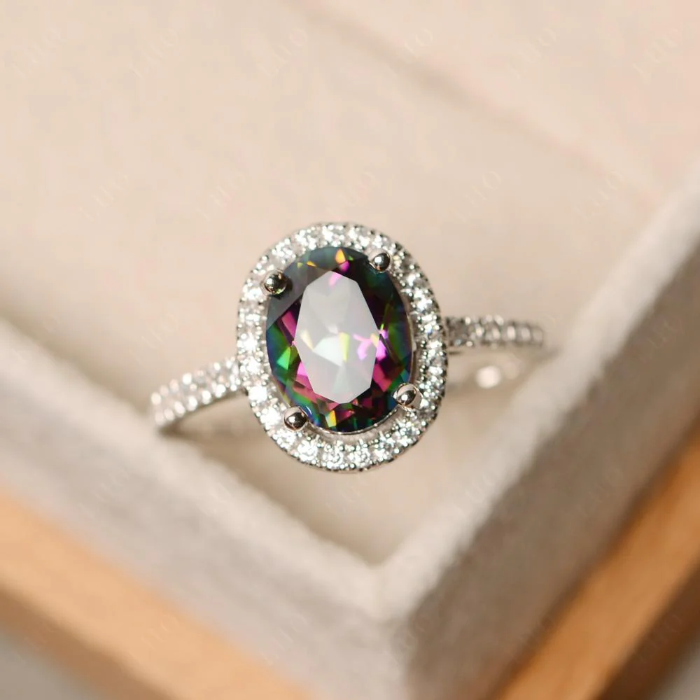 Oval Mystic Topaz Halo Ring - Image 29
