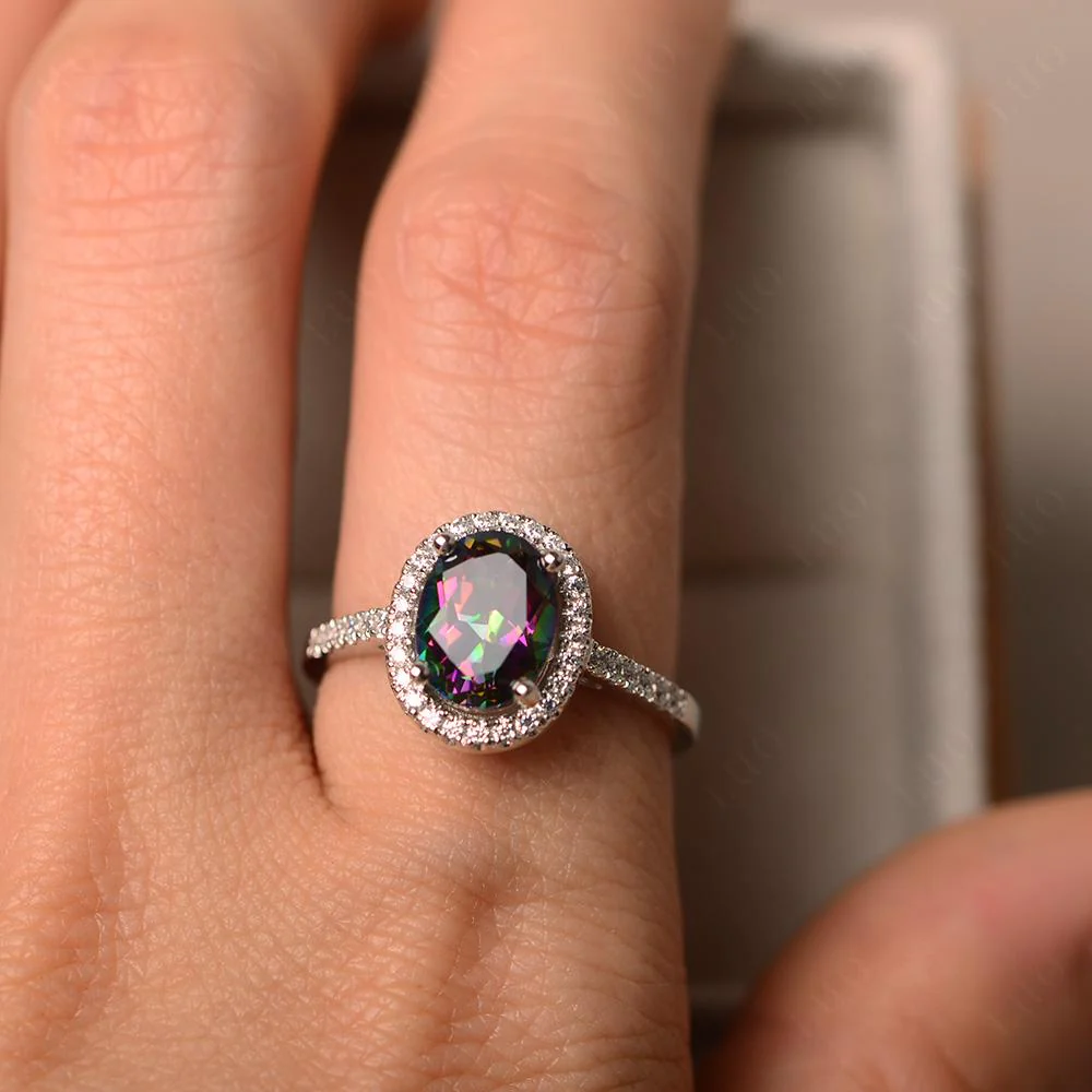 Oval Mystic Topaz Halo Ring - Image 32