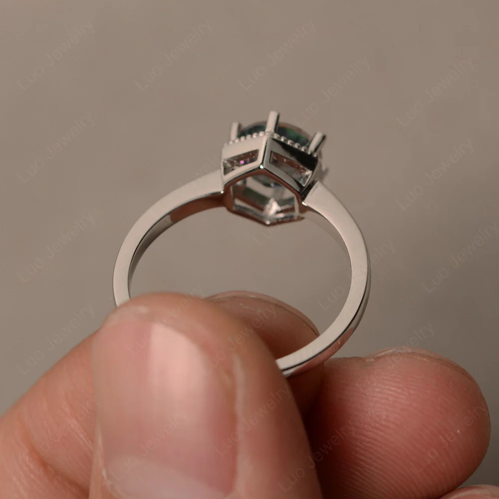 Mystic Topaz Hexagon Set Solitaire Ring - Image 2