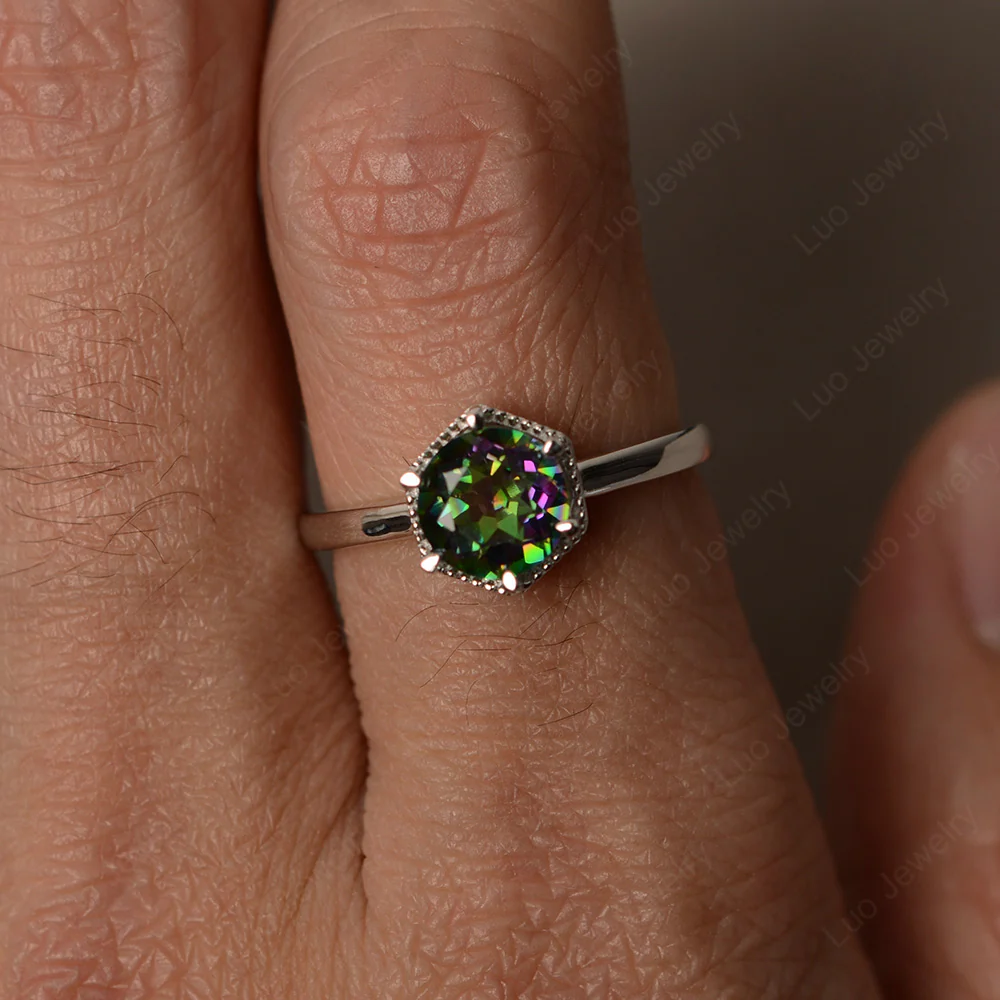 Mystic Topaz Hexagon Set Solitaire Ring - Image 3