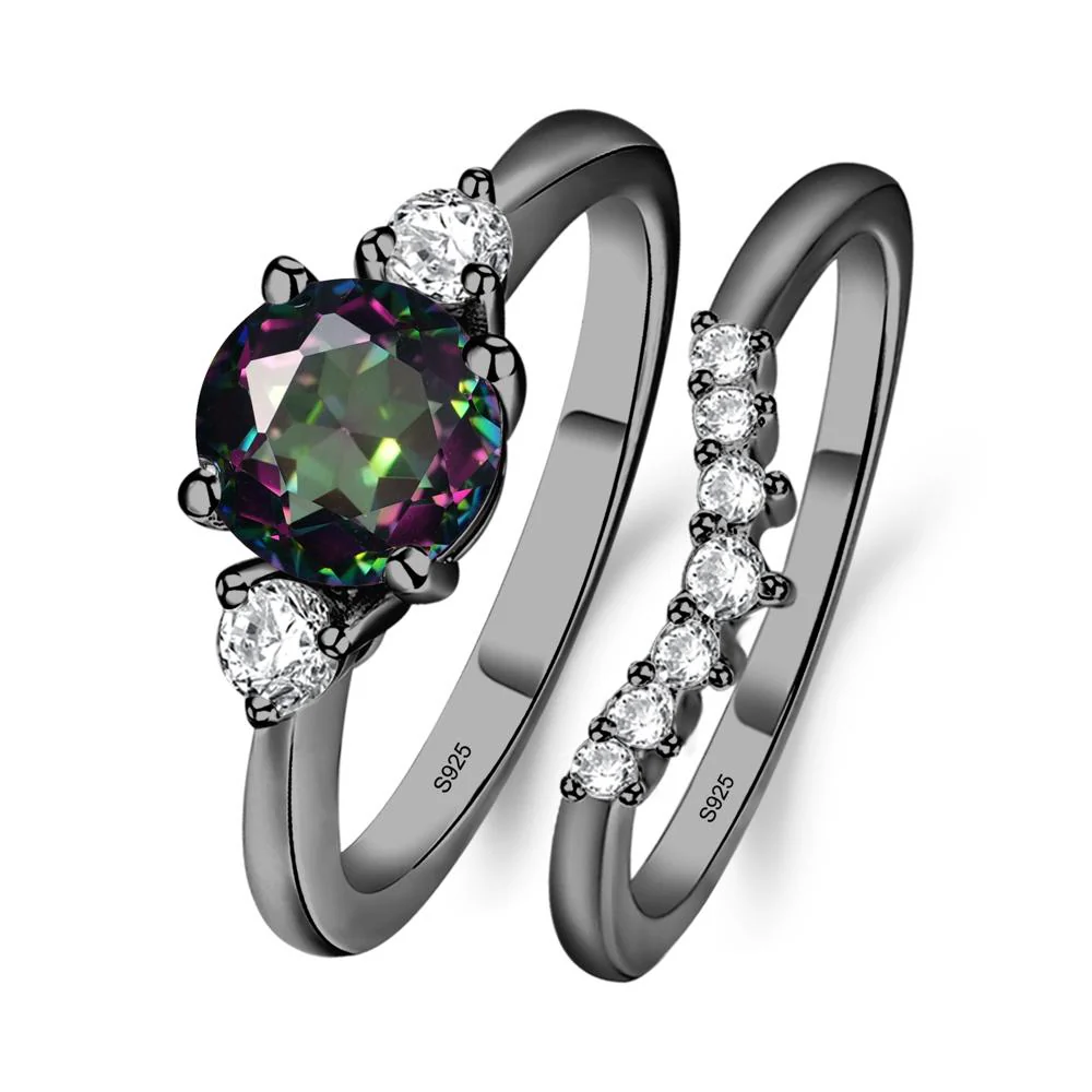 Round Mystic Topaz Wedding Ring Set - Image 3