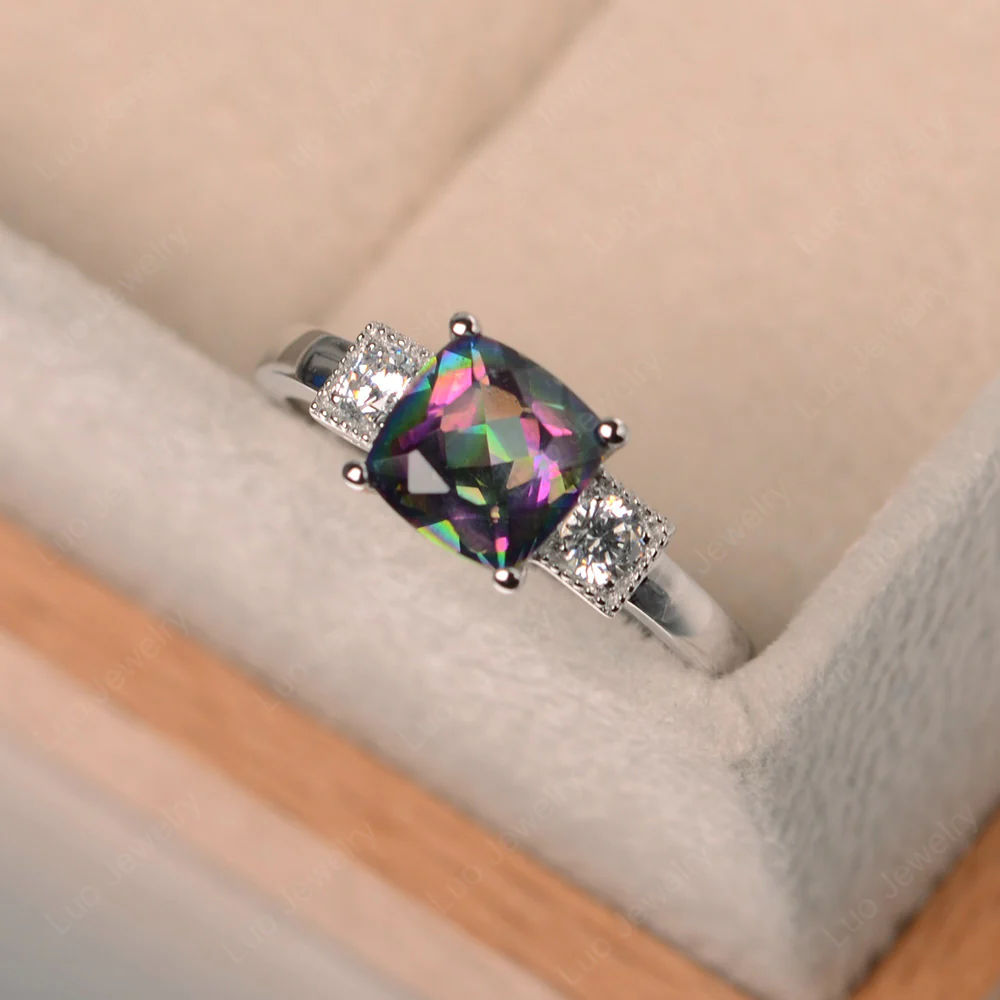 Cushion Mystic Topaz Trilogy Ring - Image 2
