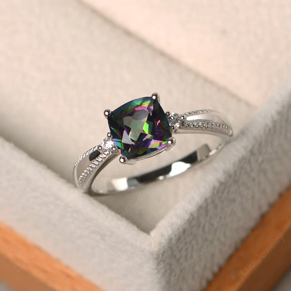 Cushion Cut Mystic Topaz Engagement Ring