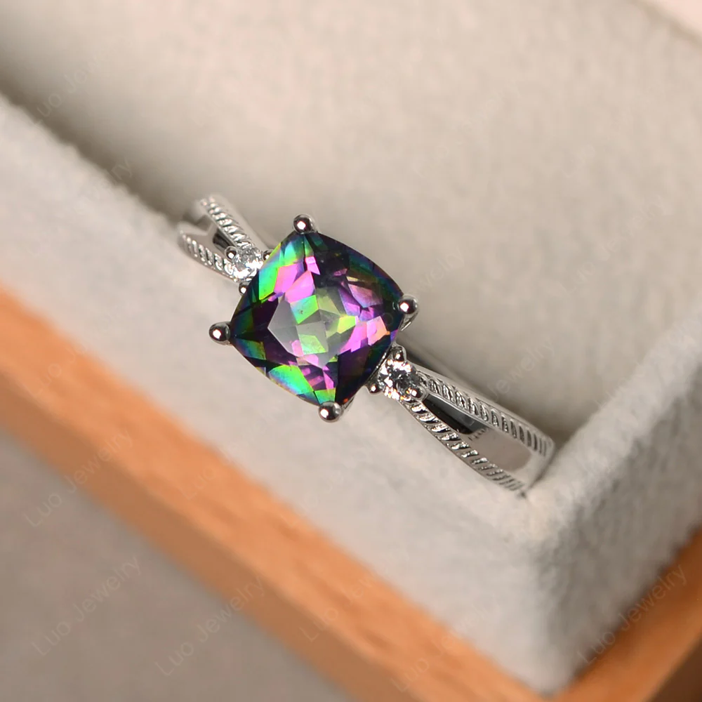 Cushion Cut Mystic Topaz Engagement Ring - Image 3