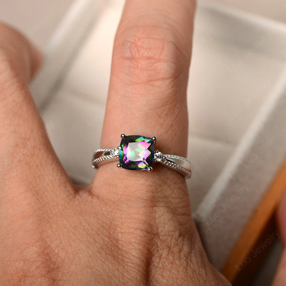 Cushion Cut Mystic Topaz Engagement Ring - Image 4