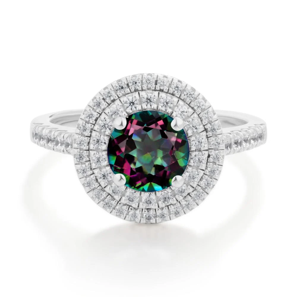 Mystic Topaz Ring Double Halo