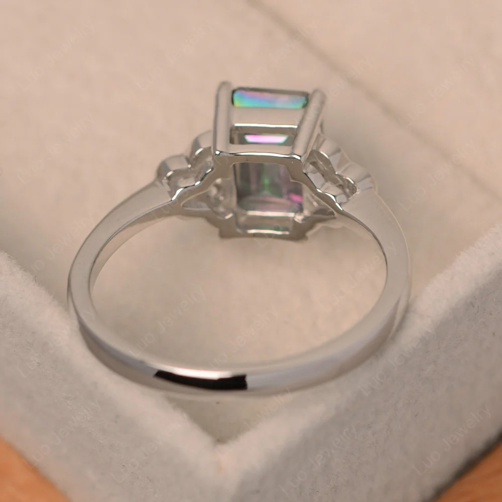 Emerald Cut Mystic Topaz Ring with Trio - Image 3